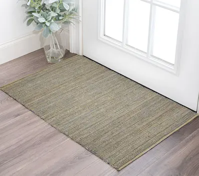 3' X 5' Blue And Beige Jute Striped Flatweave Handmade Area Rug