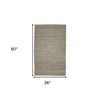 3' X 5' Blue And Beige Jute Striped Flatweave Handmade Area Rug