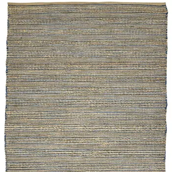 5' X 8' Blue And Beige Jute Striped Flatweave Handmade Area Rug