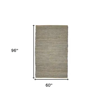 5' X 8' Blue And Beige Jute Striped Flatweave Handmade Area Rug