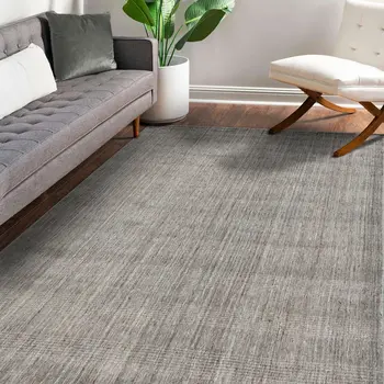 9' X 12' Gray And Light Brown Wool Abstract Hand Woven Area Rug