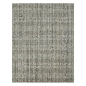 2' X 3' Gray And Beige Wool Plaid Hand Woven Area Rug