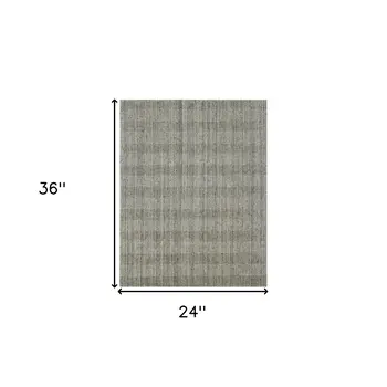 2' X 3' Gray And Beige Wool Plaid Hand Woven Area Rug