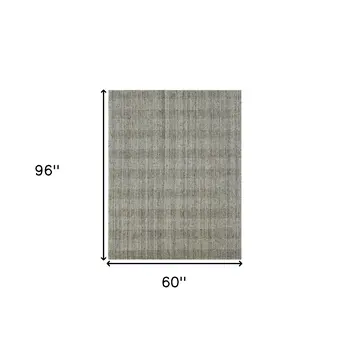 5' X 8' Gray And Beige Wool Plaid Hand Woven Area Rug