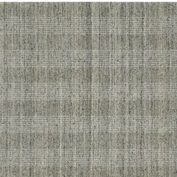 10' X 14' Gray And Beige Wool Plaid Hand Woven Area Rug