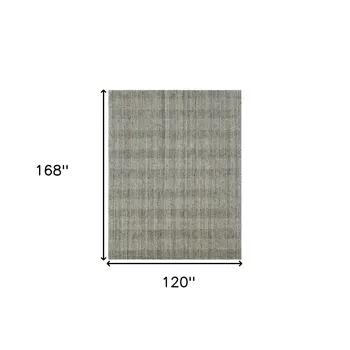 10' X 14' Gray And Beige Wool Plaid Hand Woven Area Rug