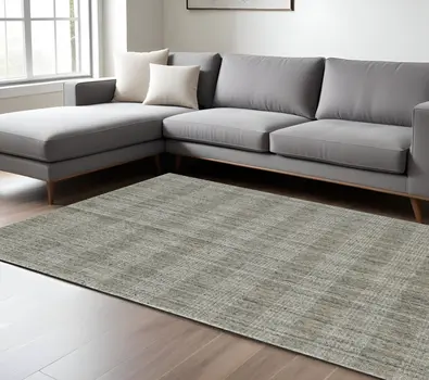 10' X 14' Gray And Beige Wool Plaid Hand Woven Area Rug