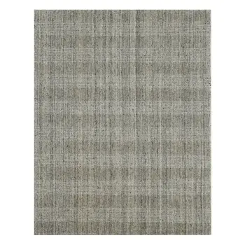 10' X 14' Gray And Beige Wool Plaid Hand Woven Area Rug