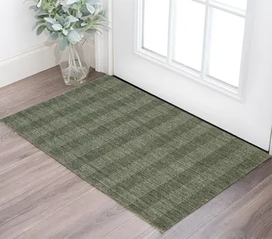 2' X 3' Green Gray And Ivory Wool Plaid Hand Woven Area Rug