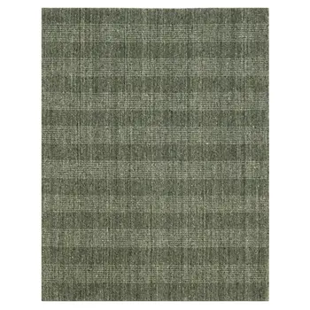 2' X 3' Green Gray And Ivory Wool Plaid Hand Woven Area Rug