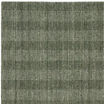 5' X 8' Green Gray And Ivory Wool Plaid Hand Woven Area Rug