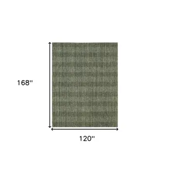 10' X 14' Green Gray And Ivory Wool Plaid Hand Woven Area Rug
