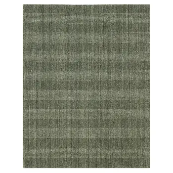 10' X 14' Green Gray And Ivory Wool Plaid Hand Woven Area Rug