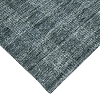 5' X 8' Blue And Ivory Wool Plaid Hand Woven Area Rug