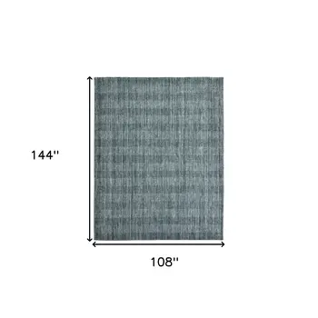 9' X 12' Blue And Ivory Wool Plaid Hand Woven Area Rug