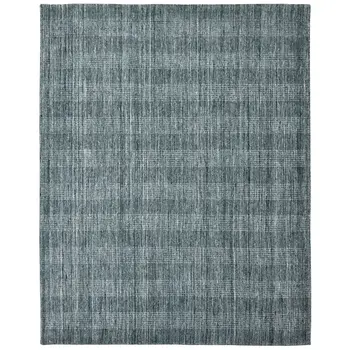 9' X 12' Blue And Ivory Wool Plaid Hand Woven Area Rug