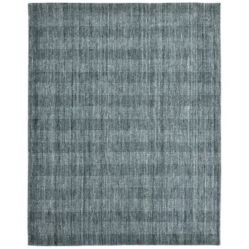 10' X 14' Blue And Ivory Wool Plaid Hand Woven Area Rug