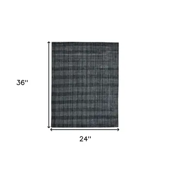 2' X 3' Charcoal And Gray Wool Plaid Hand Woven Area Rug