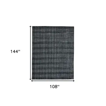 9' X 12' Charcoal And Gray Wool Plaid Hand Woven Area Rug