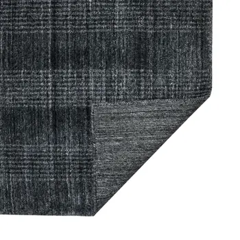 9' X 12' Charcoal And Gray Wool Plaid Hand Woven Area Rug