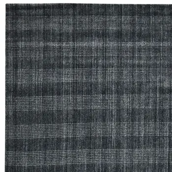 9' X 12' Charcoal And Gray Wool Plaid Hand Woven Area Rug
