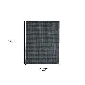 10' X 14' Charcoal And Gray Wool Plaid Hand Woven Area Rug