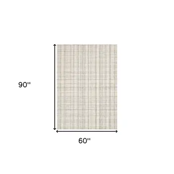 5' X 7' Ivory And Gray Wool Plaid Hand Tufted Area Rug