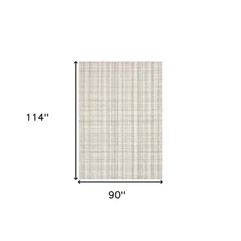 8' X 10' Ivory And Gray Wool Plaid Hand Tufted Area Rug