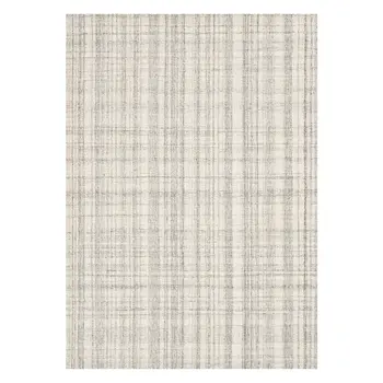 9' X 12' Ivory And Gray Wool Plaid Hand Tufted Area Rug