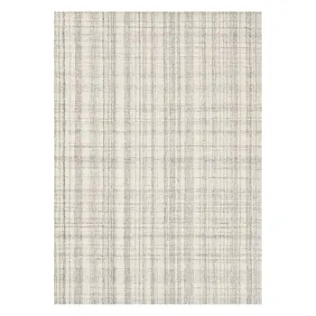 9' X 12' Ivory And Gray Wool Plaid Hand Tufted Area Rug