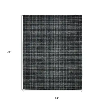 2' X 3' Black Ivory And Charcoal Wool Plaid Hand Tufted Area Rug