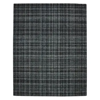 2' X 3' Black Ivory And Charcoal Wool Plaid Hand Tufted Area Rug