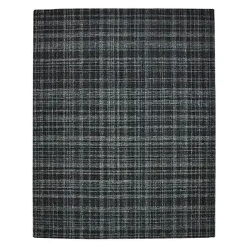 5' X 7' Black Ivory And Charcoal Wool Plaid Hand Tufted Area Rug