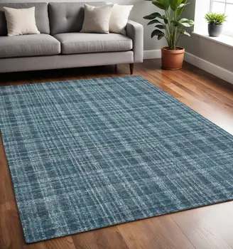 5' X 7' Turquoise Gray And Ivory Wool Plaid Hand Tufted Area Rug