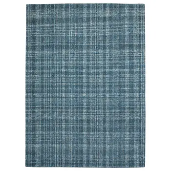 5' X 7' Turquoise Gray And Ivory Wool Plaid Hand Tufted Area Rug
