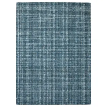 5' X 7' Turquoise Gray And Ivory Wool Plaid Hand Tufted Area Rug