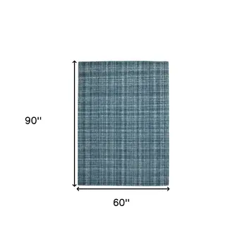 5' X 7' Turquoise Gray And Ivory Wool Plaid Hand Tufted Area Rug