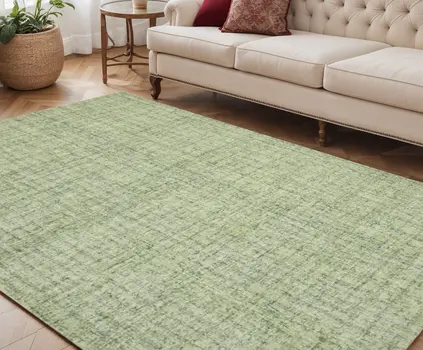 5' X 7' Green And Light Green Wool Striped Hand Tufted Area Rug