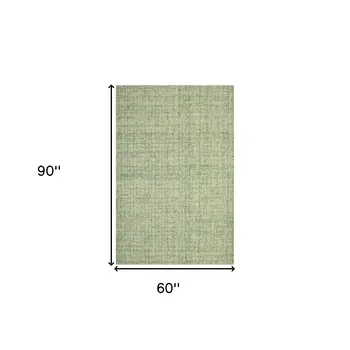 5' X 7' Green And Light Green Wool Striped Hand Tufted Area Rug