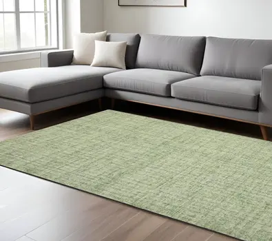 9' X 12' Green And Light Green Wool Striped Hand Tufted Area Rug