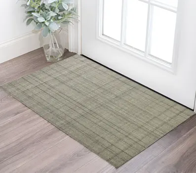 2' X 3' Brown And Gray Wool Plaid Hand Tufted Area Rug