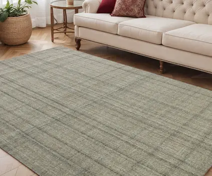 5' X 7' Brown And Gray Wool Plaid Hand Tufted Area Rug