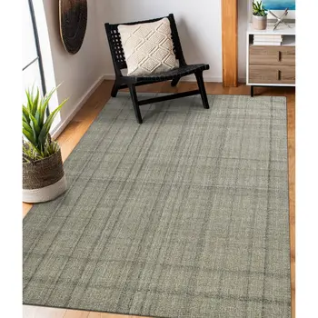 8' X 10' Brown And Gray Wool Plaid Hand Tufted Area Rug