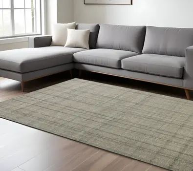 9' X 12' Brown And Gray Wool Plaid Hand Tufted Area Rug