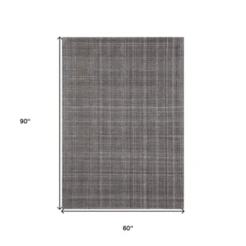 5' X 7' Graphite And Ivory Wool Plaid Hand Tufted Area Rug