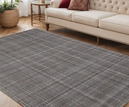 5' X 7' Graphite And Ivory Wool Plaid Hand Tufted Area Rug