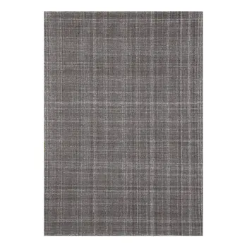 5' X 7' Graphite And Ivory Wool Plaid Hand Tufted Area Rug