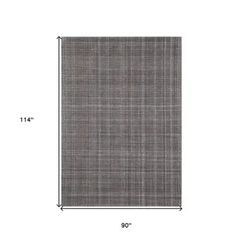 8' X 10' Graphite And Ivory Wool Plaid Hand Tufted Area Rug