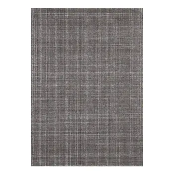 8' X 10' Graphite And Ivory Wool Plaid Hand Tufted Area Rug
