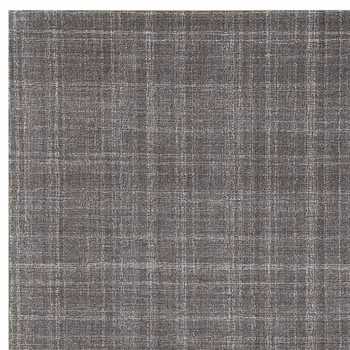 9' X 12' Graphite And Ivory Wool Plaid Hand Tufted Area Rug